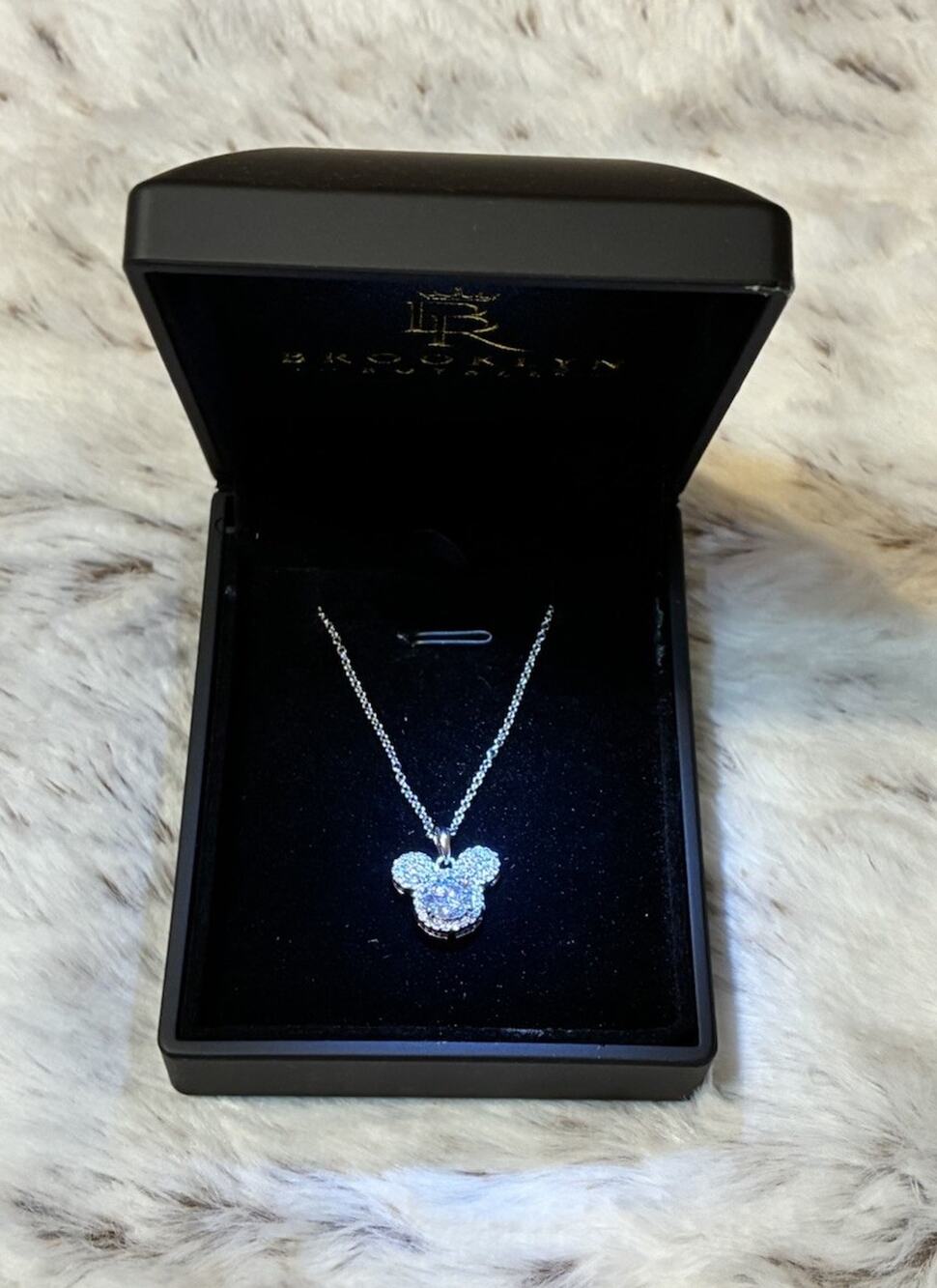 Mickey Mouse Moissanite Necklace Silver With Light Up Jewelry Box